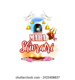 Vector illustration of Maha Shivratri banner with trishula, lingam, bells and God Shiva, Hindu festival Shivratri poster, written text means the great nightly of lord shiva ( Hindu god)