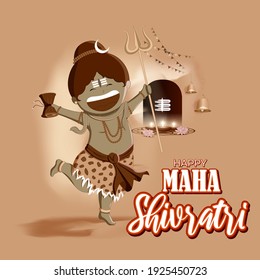 Vector illustration of Maha Shivratri banner with trishula, lingam, bells and God Shiva, Hindu festival Shivratri poster, written text means the great nightly of lord shiva ( Hindu god)