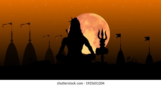 Vector illustration of Maha Shivratri. Grunge texture Mahadev silhouette. Greeting card for Hindu festival Mahashivratri.