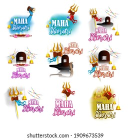 Vector illustration of Maha Shivratri stickers with bells and God Shiva, Hindu festival Shivratri clip art