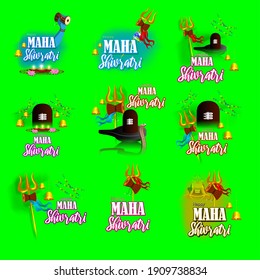 Vector illustration of Maha Shivratri stickers with bells and God Shiva, Hindu festival Shivratri clip art