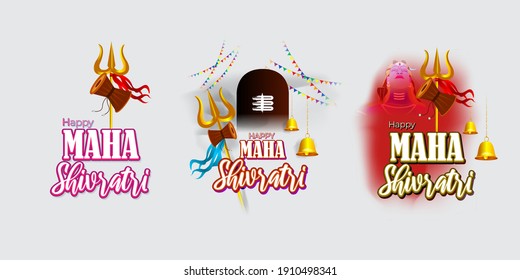 Vector illustration of Maha Shivratri stickers with bells and God Shiva, Hindu festival Shivratri clip art