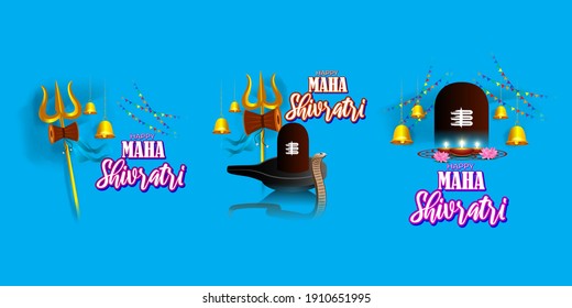 Vector illustration of Maha Shivratri stickers with bells and God Shiva, Hindu festival Shivratri clip art