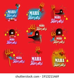 Vector illustration of Maha Shivratri stickers with bells and God Shiva, Hindu festival Shivratri clip art