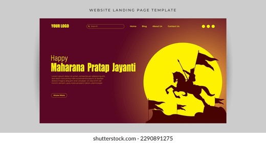 Vector illustration of Maharana Pratap Jayanti Website landing page banner mockup design Template