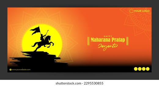 Vector illustration of Maharana Pratap Jayanti social media story feed set mockup template design written Hindi text means happy Maharana Pratap Jayanti 