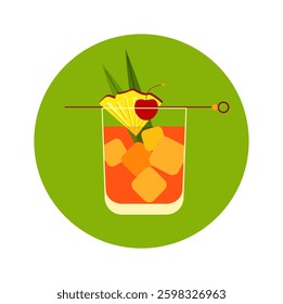 A vector illustration of a mai tai cocktail in a glass, in a minimalist decorative style