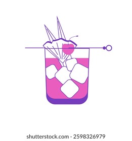 A vector illustration of a mai tai cocktail in a glass, in a minimalist decorative style