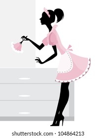 Vector Illustration Of A Maid Cleaning The Room