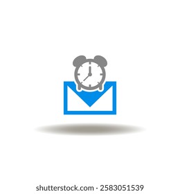 Vector illustration of mail envelope and alarm clock. Symbol of reminder. Icon of message sending planning.