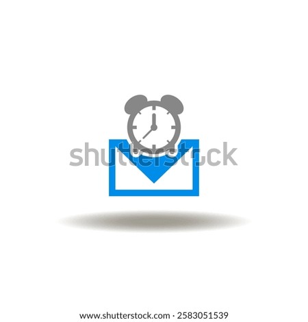 Vector illustration of mail envelope and alarm clock. Symbol of reminder. Icon of message sending planning.