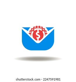 Vector illustration of mail envelope and coin. Symbol of tax payment. Icon of letter of tax notice.