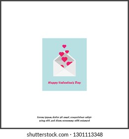 Vector illustration of a mail envelope and heart. Hearts fly from the envelope. Romantic illustration on white isolated background Layers grouped for easy editing illustration. For your design. 