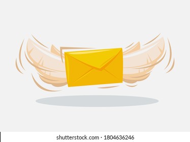 Vector illustration of a mail envelope with wings, the letter is flying