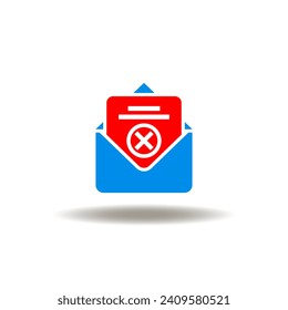 Vector illustration of mail letter and list with cross sign. Icon of stop spam. Symbol of infected mail.
