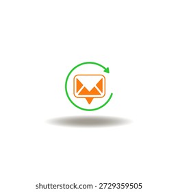Ilustração vetorial de bolha de fala de carta de correio com seta redonda. Símbolo de aplicativos do serviço de comunicação de conversa de mensagem.
