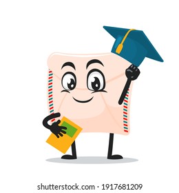 vector illustration of mail mascot or character graduation hat and holding book