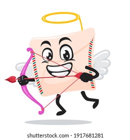 vector illustration of mail mascot or character wearing cupid costume and holding a bow