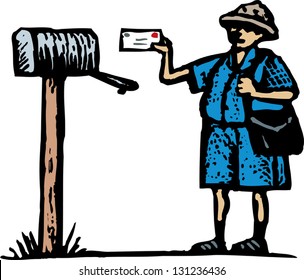 Vector illustration of a mailman delivering a letter