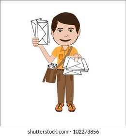 vector illustration of a mailman, postman, isolated in white background.