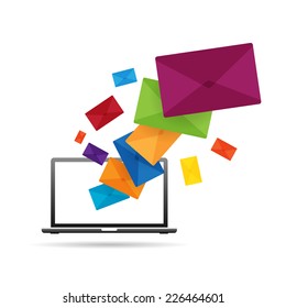 Vector illustration of mails coming out from a laptop.