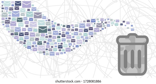 ilustración vectorial de correos y papelera para mensajes de correo basura y para imágenes inútiles de boletines informativos