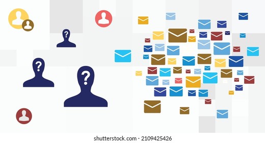 vector illustration of mails and letters and anonymous unidentified personalities 