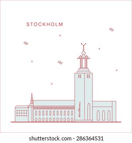 vector illustration of main Stockholm sights. Capital of Sweden. Can be used fro banners, posters, advertisement.  