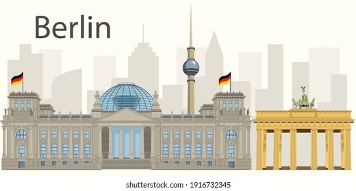 Vector illustration of main symbols of Berlin, Germany