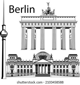 Ilustración vectorial de los principales símbolos de Berlín, Alemania