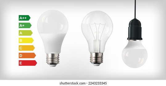 Vector illustration of the main types of electrical lighting: incandescent lamp and LED lamp.
