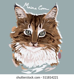 A vector illustration of Maine Coon Painting Poster