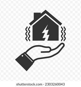 Vector illustration of maintenance of the earthquake house icon in dark color and transparent background(png).