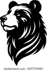 Vector Illustration of a Majestic Bear Head - Animal Portrait Logo - Black Silhouette Isolated on White Background