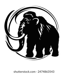 vector illustration of a majestic black Woolly Mammoth silhouette	