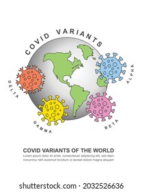 Vektorgrafik der wichtigsten COVID-Varianten des Weltkonzepts
