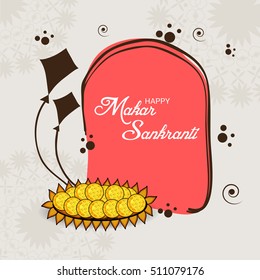 Ilustración vectorial del Anuncio Makar Sankranti con cometa colorida.