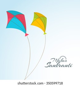 Vector illustration Makar Sankranti harvest festival celebration in India with colorful kites flying in the sky.