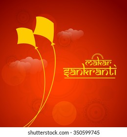 Vector illustration Makar Sankranti harvest festival celebration in India with colorful kites flying in the sky.