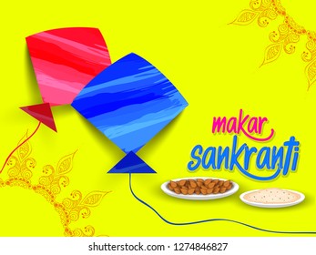 Vector illustration of  Makar Sankranti holiday India festival background 