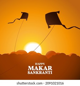 Vector illustration of Makar Sankranti. Kite string festival of India.
