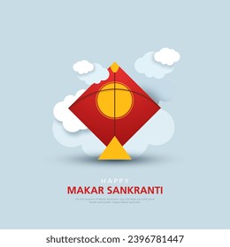 Vektorgrafik von Makar Sankranti Wallpaper mit minimalistischem bunten Drachen für das Festival von Indien.