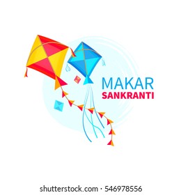 Vector illustration of Makar Sankranti wallpaper with colorful kite. Isolated on white background. Concept design for greeting cards, banners, advertisements, promotions. EPS 10