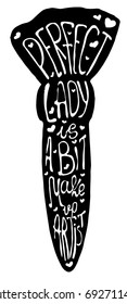 Vector illustration of make up brush with lettering inside. Hard drawn isolated