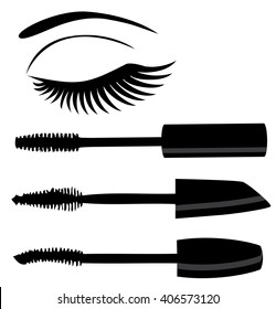 vector illustration of make up mascara and eye with long lashes