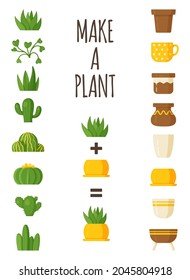 Vector illustration of make a plant. Botany hand-drawn illustrations for postcards