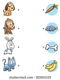 Vector Illustration of  make the right choice and connect the dots animal with their food