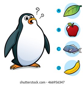 Vector Illustration of make the right choice connect animal with their food - Penguin