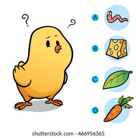 Vector Illustration of make the right choice connect animal with their food - Chick