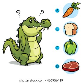 Vector Illustration of make the right choice connect animal with their food - Crocodile